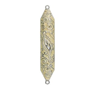 Picture of Enameled Mezuzah Case Accented with Rhinestones Swirls Design Ivory 5"